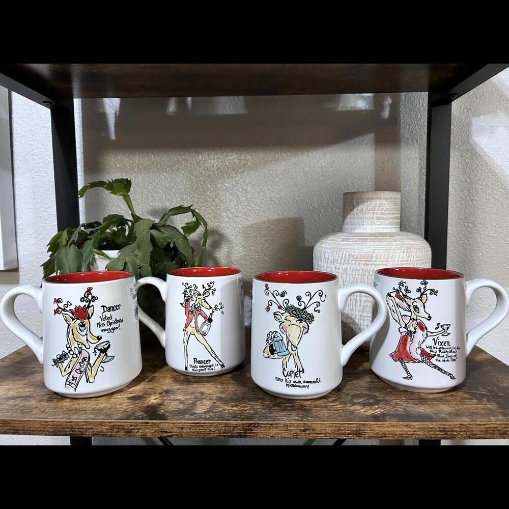 Santa's Reindeer Set of 4 Christmas Mugs